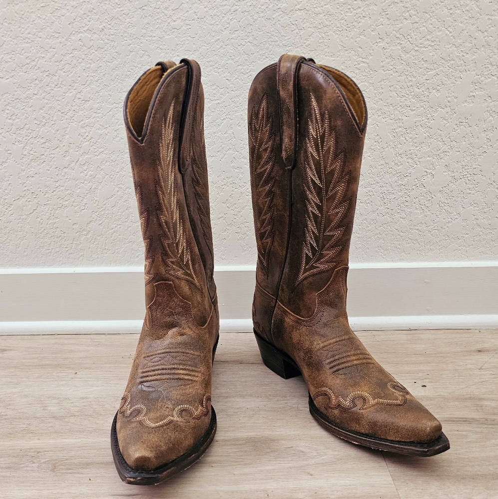 CABORCA SILVER Cowboy Boots in weathered brown SIZE 11